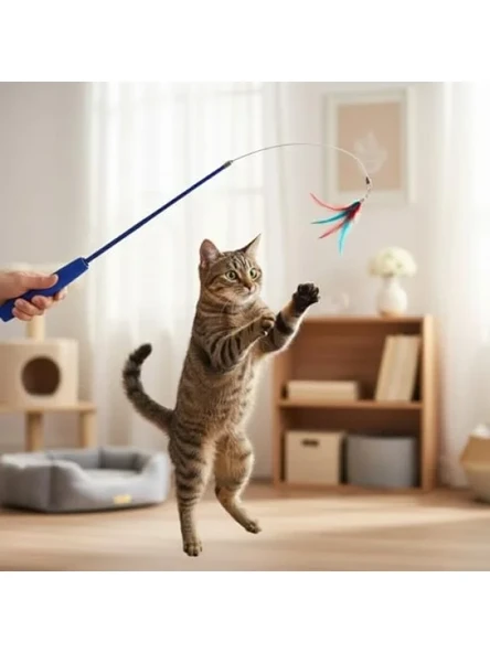 Teleskopik Tüylü ve Çanlı Kedi Oyun Oltası ürün görseli 1