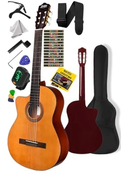 4/4 Kesik Kasa Klasik Gitar Seti - Çanta, Askı, Tuner, Metod ve Pena Dahil ürün görseli 1
