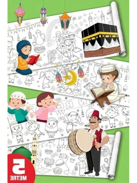 Ramazan Temalı Dev Boyama Kağıdı, 5 Metre Uzun, Çocuklar İçin ürün görseli 1