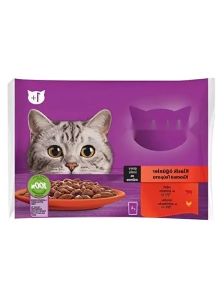 Sos İçinde Sığırlı ve Tavuklu Yetişkin Kedi Konservesi, 4 Adet 85 Gr ürün görseli 1