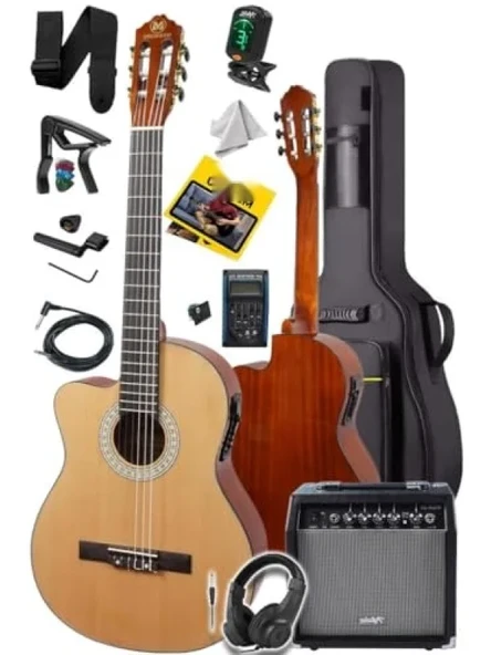 Profesyonel Masif Ağaç Elektro Klasik Gitar Seti ürün görseli 1