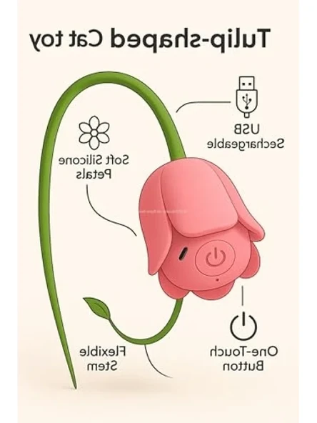 USB Şarjlı İnteraktif Kedi Oyuncağı, Lale Şeklinde - Resim 2