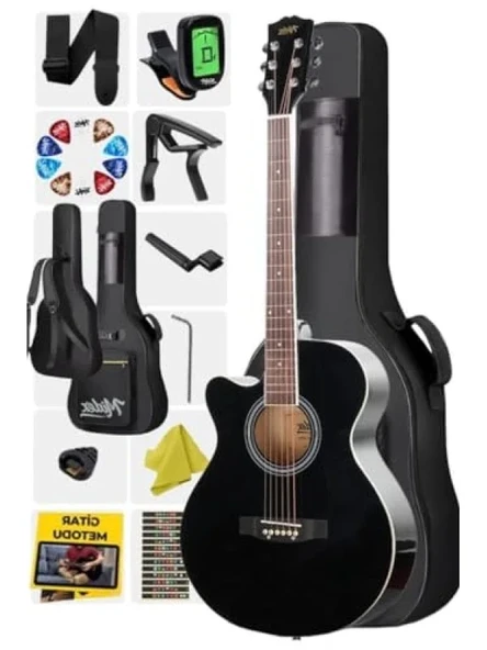 Kesik Kasa Siyah Akustik Gitar, 4/4 Yetişkin Modeli ürün görseli 1