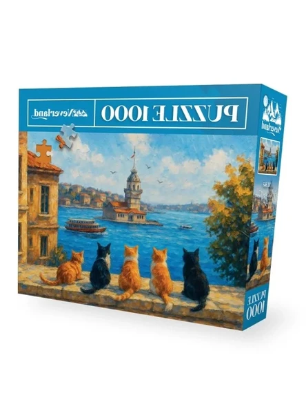 1000 Parça Puzzle - Kız Kulesi Temalı Kediler ürün görseli 1