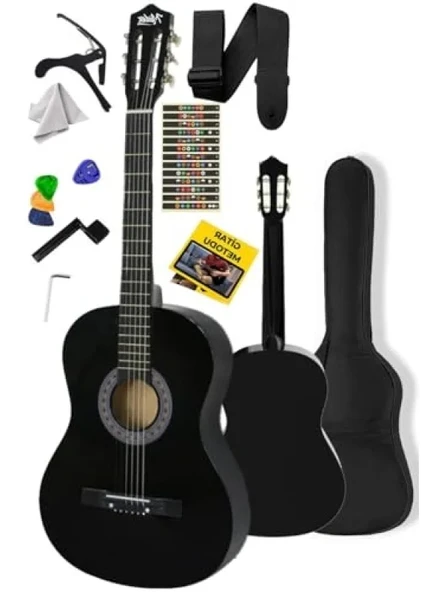 Siyah Klasik Gitar 4/4 Yetişkin Boy, Sap Ayarlı Set ürün görseli 1