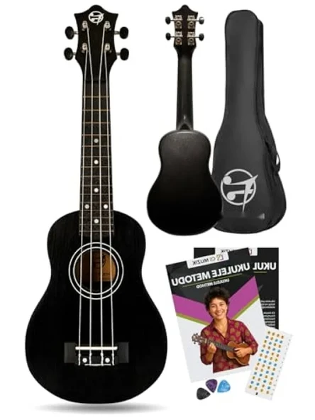 Ahşap Gövde ve Sap ile Başlangıç Seviyesi Siyah Ukulele Seti ürün görseli 1