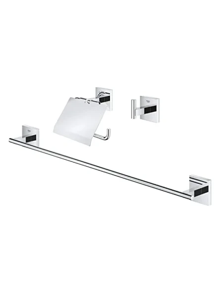 Üçlü Banyo Aksesuar Seti | Uzun Havluluk (558mm), Kapaklı Tuvalet Kağıtlığı, Bornoz Askısı | Krom ürün görseli 1