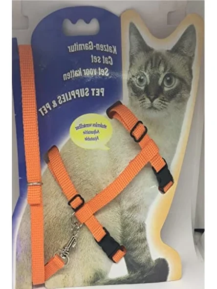 Turuncu Kedi Göğüs Tasması ve Gezdirme Seti, No: 110 ürün görseli 1