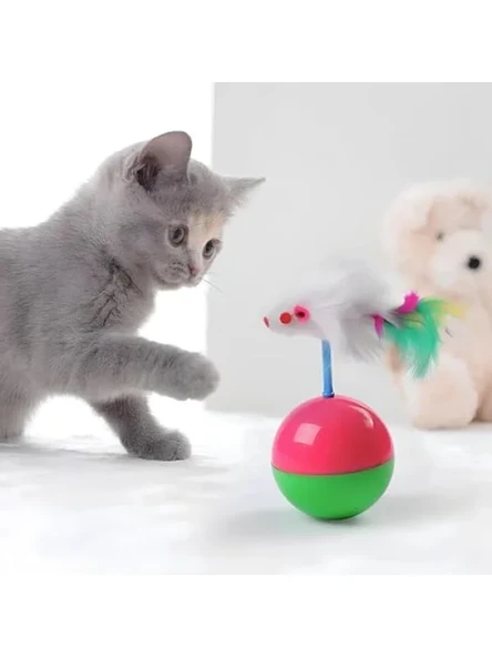 Devrilmeyen Eğitici Kedi Oyun Topu Tüylü Fareli ürün görseli 1
