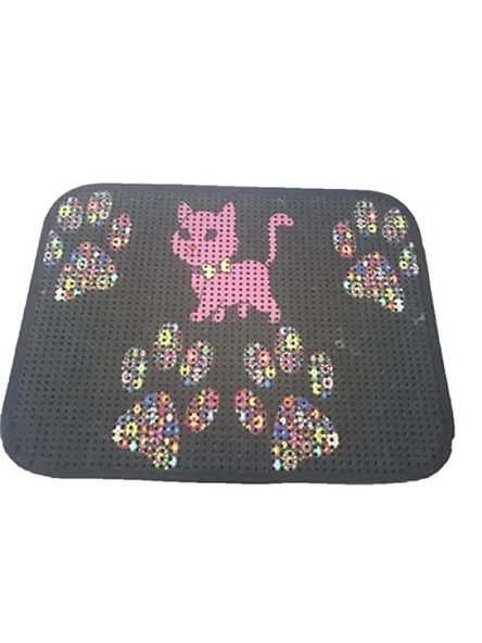 Elekli Desenli Kedi Tuvalet Önü Paspası, 60 x 45 cm - Pembe ürün görseli 1