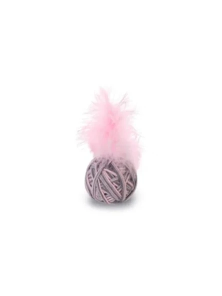 Tüylü Kedi Oyuncağı, Yün Top, Pembe ve Gri, 5 cm ürün görseli 1