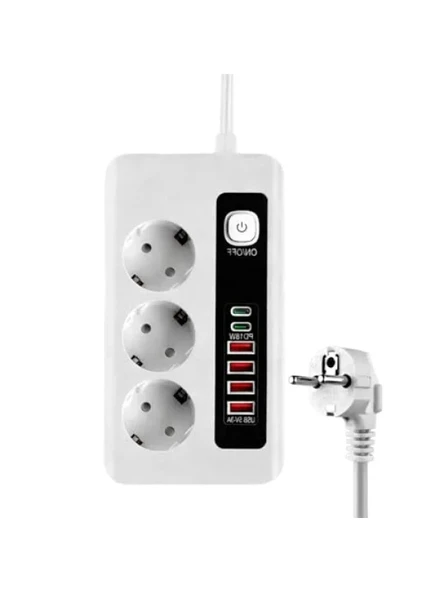 3500W Akım Korumalı Çoklu Priz, 3 Priz Girişi, 2 Type-C + 4 USB Port ürün görseli 1