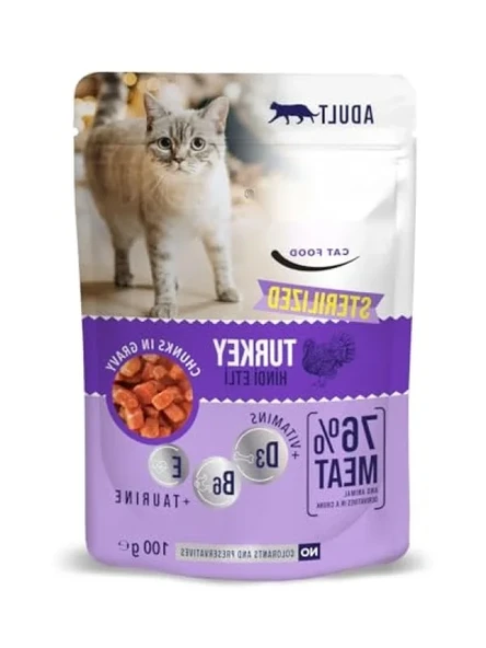 24 Adet, 100 Gr Steril Hindi Pouch, Yetişkin Kediler İçin ürün görseli 1