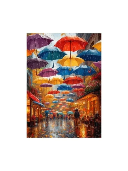 1000 Parça Yağmurlu Şemsiyeli Sokak Puzzle - Resim 2