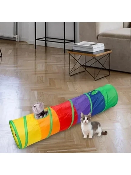 Katlanabilir Gökkuşağı Renkli Düz Kedi Tüneli ürün görseli 1