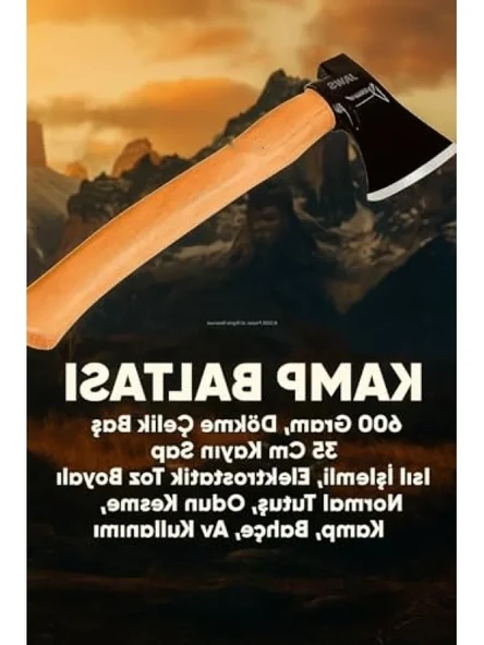 Dayanıklı Kamp Baltası - Dökme Çelik Baş, 600 Gram - Resim 3