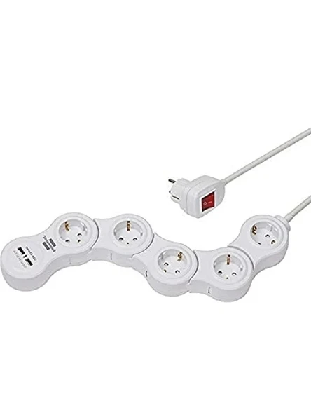 USB Şarj Fonksiyonlu 5'li Çoklu Priz - 1.4 m Kablo ürün görseli 1