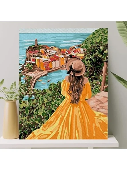 Sayılarla Boyama Tuval Seti - Sarı Elbiseli Kız (40x50 CM) ürün görseli 1