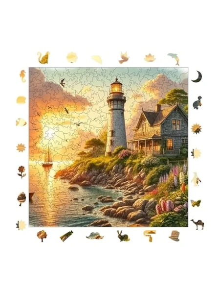 Özel Tasarım Ahşap Puzzle - Deniz Fenerinde Gün Batımı, 353 Parça ürün görseli 1
