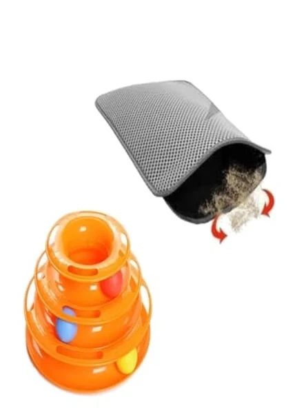 Kedi Oyuncağı Seti ve Elekli Kedi Tuvalet Paspası - Gri ürün görseli 1