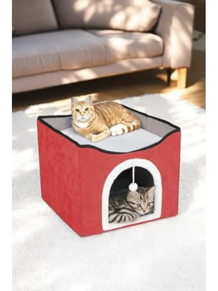 Katlanır Taşınabilir Çok Fonksiyonlu Kedi Evi Yatağı - Kırmızı ürün görseli 1