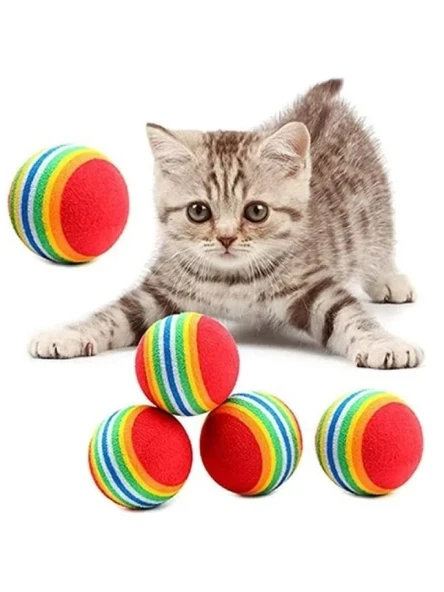 Gökkuşağı Renkli Kedi Oyun Topu - 2 Adet, Yumuşak Dokulu ürün görseli 1