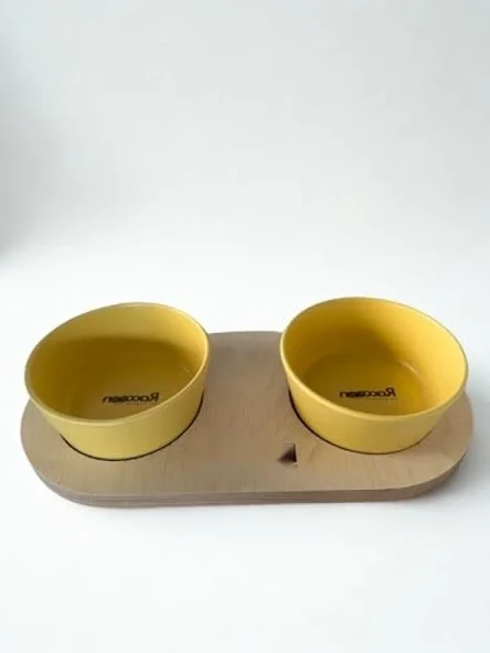 Hardal Renkli 16 Cm Çift Tablalı Seramik Mama/Su Kabı ürün görseli 1
