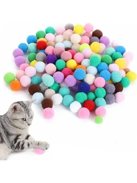 50 Adet 3 cm Renkli Peluş Kedi Topu Seti, Yumuşak ve Eğlenceli ürün görseli 1