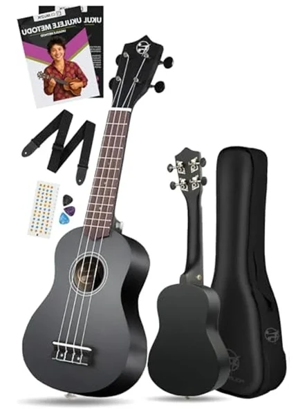 Siyah Soprano Ukulele Seti, Gül Ağacı Detaylar ile Zengin Ses ürün görseli 1
