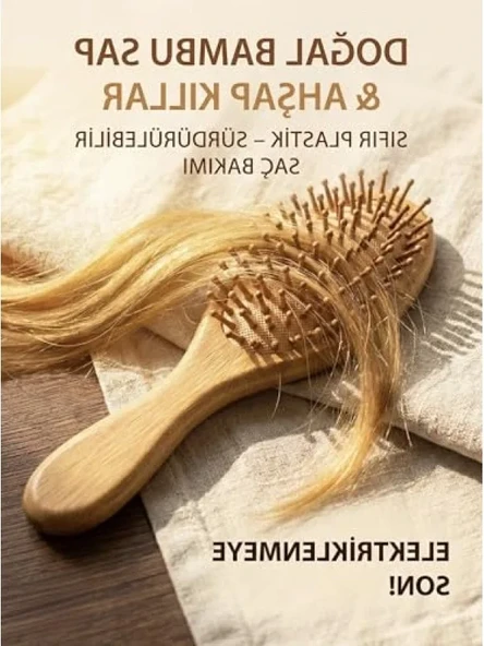 Sürdürülebilir Bambu Saç Fırçası ve Tarak Seti - Resim 2