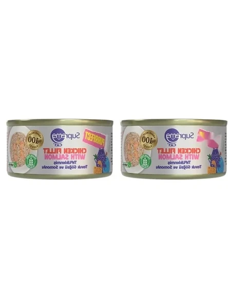 Tiftiklenmiş Tavuk Göğsü ve Somonlu Konserve Kedi Maması 70 gr (2 Paket) ürün görseli 1