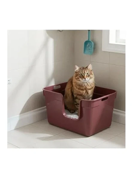 Yarı Açık Bordo Kedi Tuvaleti 54x40x32 cm, Rahat Kullanım ürün görseli 1