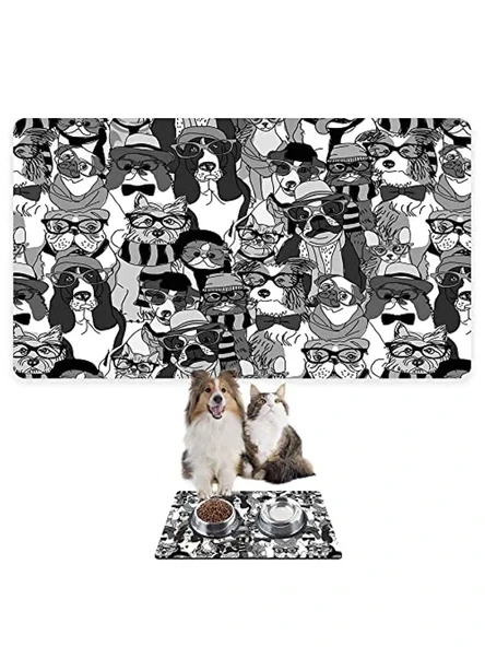Monnhein Mama ve Su Evcil Hayvan Beslenme Matı, Kolay Temizlenen Emici Su Geçirmez Kumaş, Küçük Orta Boy ve Büyük Kedi ve Köpekler için Dayanıklı Köpek Kedi Paspas (50x35, Dog Pattern) ürün görseli 1