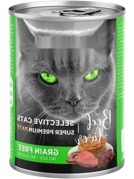 Seçici Kediler için Tahılsız Sığır Etli ve Ciğerli Yaş Mama (400g x 12 Adet) ürün görseli 1