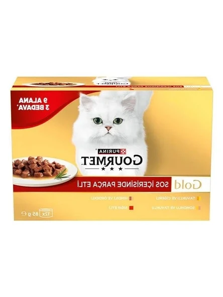 Gold Parça Sığır Etli Yaş Kedi Maması Multipack 85 gr. (12 Al 9 Öde) ürün görseli 1