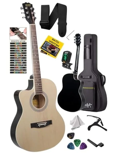 4/4 Yetişkin Akustik Gitar Seti, Gigbag ve Aksesuarlarla ürün görseli 1