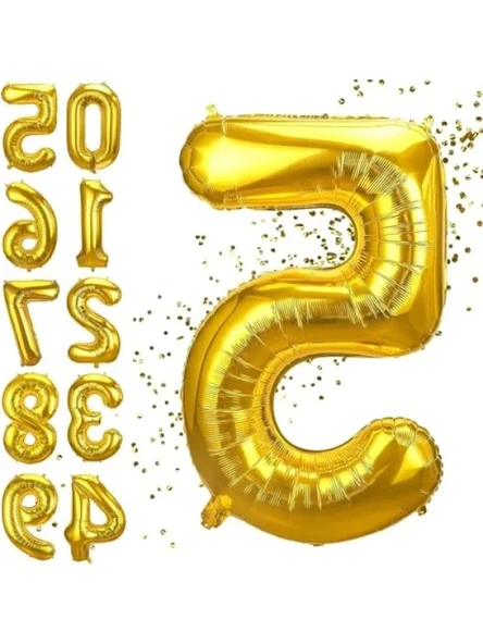 5 Yaş Doğum Günü Rakam Balonu - Gold Renk Uçan Balon ürün görseli 1