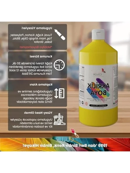 Dayanıklı Sarı Akrilik Boya 1000 gr - Resim 3
