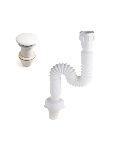 Beyaz Seramik Başlıklı Pop-up Lavabo Sifonu - KSF103-W ürün görseli 1