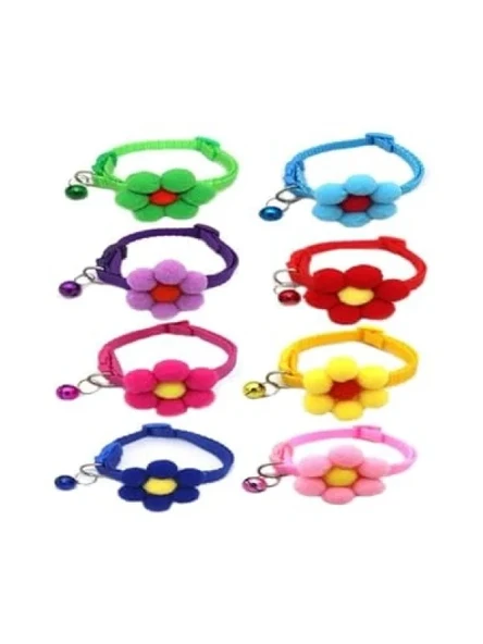Yeşil Ponpon Çiçekli Kedi Boyun Tasması 19x1 cm ürün görseli 1