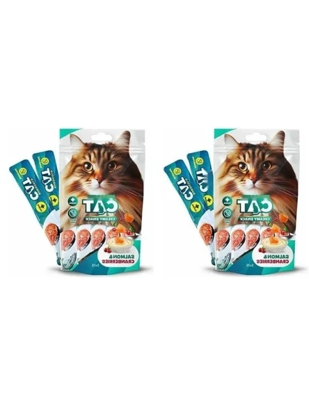 Somon ve Kızılcık Aromalı Sıvı Kedi Ödülü 5x15 gr, 2'li Paket ürün görseli 1