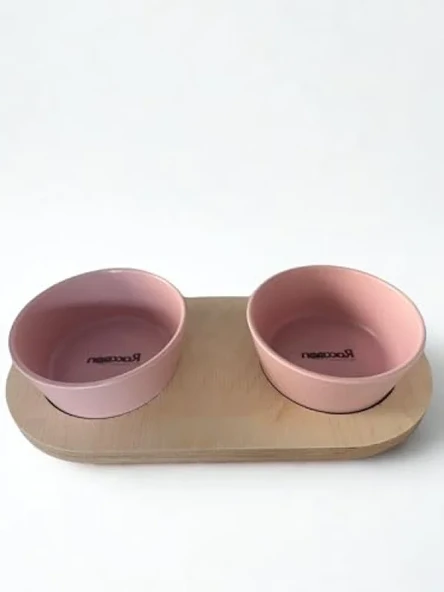 16 Cm Çift Tablalı Pembe Seramik Mama ve Su Kabı ürün görseli 1