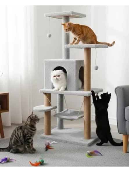 Lüx Kedi Tırmalama Oyun Evi - Salıncaklı Yuvalı Tasarım ürün görseli 1