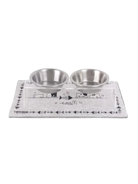 Kedi ve Köpek Mama ve Su Kabı, Çift Hazneli Pleksi Set ürün görseli 1