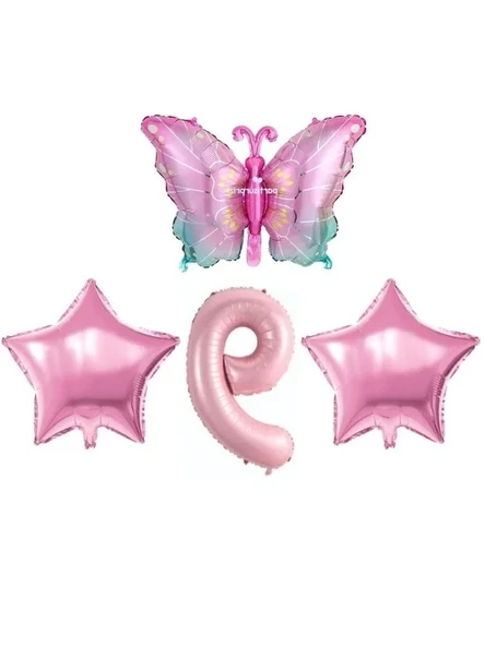 Pembe Kelebekli Folyo Balon Seti, 9 Yaş için Eğlenceli Kutlama ürün görseli 1