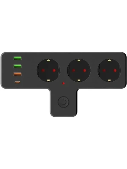 3'lü Duvar Priz, Termal Akım Korumalı ve USB Girişli Tasarım ürün görseli 1