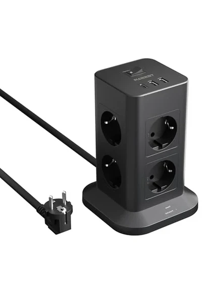 USB C ile Çoklu Priz, 8 Bölmeli, 2m Uzatma Kablosu ile ürün görseli 1