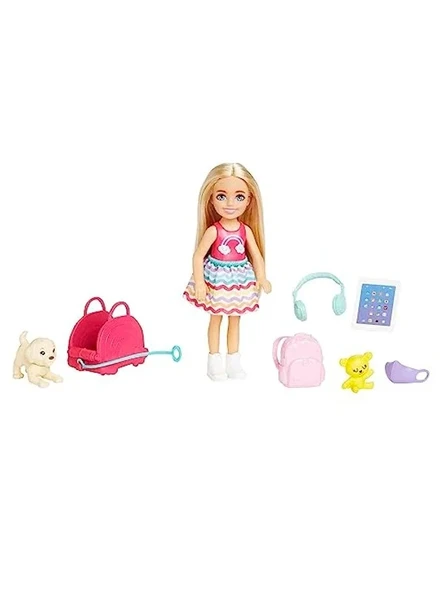 Barbie Seyahatte Chelsea Bebek ve Aksesuarları Barbie oyuncakları, Chelsea™ bebek ve aksesuarları, yavru köpeğiyle seyahat seti HJY17 ürün görseli 1