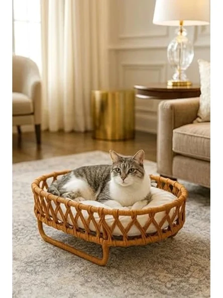 Çift Katlı Peluş Kedi Yuvası, 53x35x43 cm, Taşınabilir ve Yumuşak ürün görseli 1