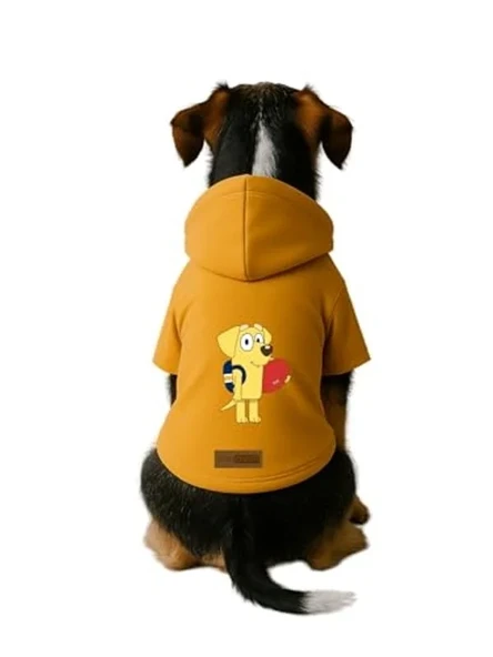 Baskılı Sarı Kapüşonlu Köpek ve Kedi Kıyafeti - 3XL ürün görseli 1